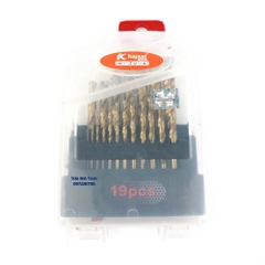 Bộ mũi khoan inox 19 chi tiết có các cỡ từ 1-10mm cao cấp Kapusi Nhật bản, hộp mũi khoan inox, thép, đồng, nhôm, gỗ