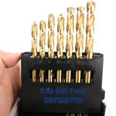 Bộ mũi khoan inox 19 chi tiết có các cỡ từ 1-10mm cao cấp Kapusi Nhật bản, hộp mũi khoan inox, thép, đồng, nhôm, gỗ