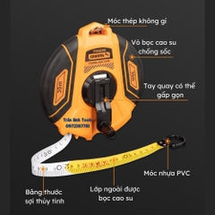 Thước dây sợi thủy tinh cao cấp Wynn's 30m 50m Thước cuộn, thước vải, thước đo công trình chuyên dụng