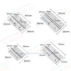 Bản lề lá inox 37mm - 90mm, sắt 37mm - 97mm