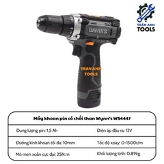 Máy Khoan Pin Có Chổi Than Wynn’s WS4447 12V, 1.5Ah, Tốc Độ 1500r/m, Mô Men Xoắn 25N.m
