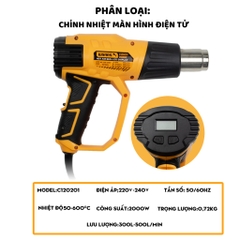 Súng Khò Nhiệt Điện Tử Wynn's Tools 2000W - Điều Chỉnh Nhiệt Độ, Khò Nóng Cao Cấp 50-600°C, Màn Hình Kỹ Thuật Số