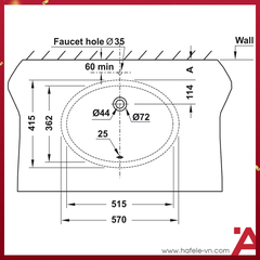 CHẬU SỨ ÂM BÀN SAPPORO Hafele 570X415X205 588.79.015