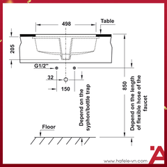 CHẬU SỨ ÂM BÀN SAPPORO Hafele 570X415X205 588.79.015