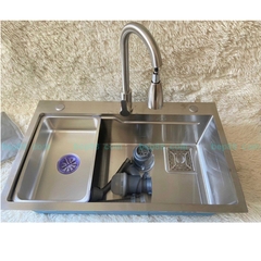 Chậu rửa bát 1 hố inox 304 + vòi rút inox 304
