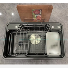 Chậu rửa bát 1 hố bán nguyệt cài thớt nano đen inox 304