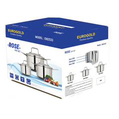 Bộ Nồi 3 Món Vung Kính Đáy Liền Thân INOX 304 EN2533 Eurogold