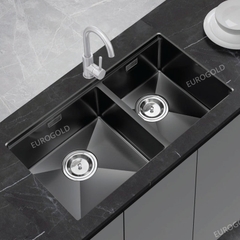 Chậu Rửa Bát Âm 2 Hố Lệch Chống Xước INOX 304 Phủ PVD Màu Đen EUC28845GD Eurogold