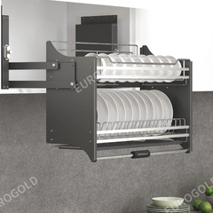 Giá Bát Đĩa Nâng Hạ INOX 304 Nan Dẹt Khung Màu Ghi EUI304180 (EUT9180VX) Eurogold