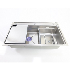 Bồn rửa chén đúc 78x46cm-CN Khay Thớt 304 (Lọc rác Chữ Nhật)