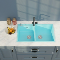 Bồn rửa chén đá T-86x50cm-F08 Xanh (Sky blue)