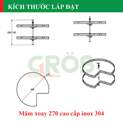 Mâm xoay 270 inox SUS304 nan dẹt đáy melamin Grob GM304-270.9