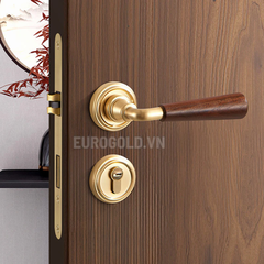 Khóa Cửa Đi Thông Phòng Hợp Kim Cao Cấp,tay Cầm Bằng Gỗ Óc Chó Kiểu Pháp BH72F367 Eurogold