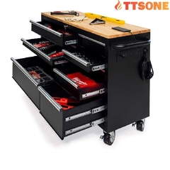 Tủ Dụng Cụ 10 Ngăn Kéo 132cm Màu Đen Mờ Mặt Ván Gỗ CSPS