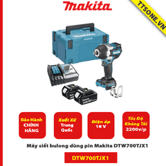 Máy siết bulong dùng pin Makita DTW700TJX1-Chính Hãng