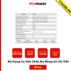 Bộ Dụng Cụ Sửa Chữa Đa Năng 62 Chi Tiết FIXMAN MT62 - Chính hãng