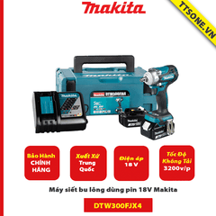 Máy siết bu lông dùng pin 18V Makita DTW300FJX4-Chính Hãng