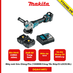 Máy mài Góc Dùng Pin Makita DGA419RTJ (100MM/Công Tắc Bóp/X-LOCK/BL)(18V)
