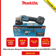 Máy mài góc dùng pin Makita DGA414Z (100mm/công tắc trượt/AWS/BL) (18V) - Chính Hãng