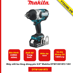Máy siết bu lông dùng pin 3/4" Makita DTW1001RTJ 18V - Chính Hãng