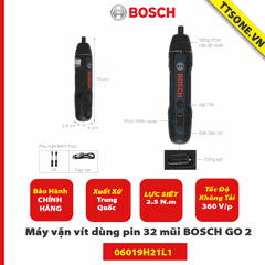 Máy vặn vít dùng pin 32 mũi BOSCH GO 2 (06019H2181) - Chính Hãng