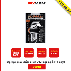 Bộ lục giác đầu bi chữ L loại ngắn(9 cây) FIXMAN D2312 - Chính hãng