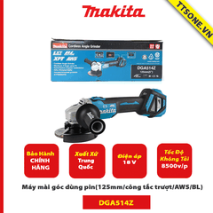 Máy mài góc dùng pin Makita DGA514Z (125mm/công tắc trượt/AWS/BL) (18V)-Chính Hãng