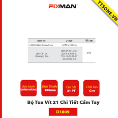 Bộ Tua Vít 21 Chi Tiết Cầm Tay Finman D1809 - Chính Hãng