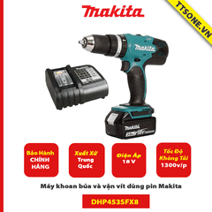 Máy khoan búa và vặn vít dùng pin Makita DHP453SFX8 ( 18V) - Chính Hãng