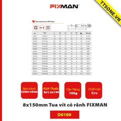 8x150mm Tua vít có rãnh FIXMAN D0109 - Chính hãng