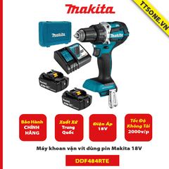 Máy khoan vặn vít dùng pin Makita DDF484RTE 18V - Chính Hãng