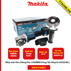 Máy mài Góc Dùng Pin Makita DGA419RTJ (100MM/Công Tắc Bóp/X-LOCK/BL)(18V)