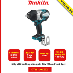 Máy siết bu lông dùng pin 18V Makita DTW1001ZX2 (Chưa Pin & Sạc)-Chính Hãng