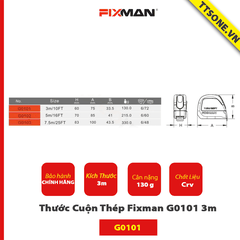 Thước Cuộn Thép Fixman G0101 3m - Chính Hãng