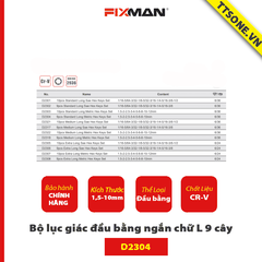 Bộ lục giác đầu bằng ngắn chữ L 9 cây FIXMAN D2304 - Chính hãng