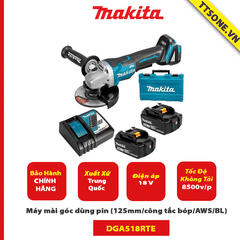 Máy mài góc dùng pin Makita DGA518RTE (125mm/công tắc bóp/AWS/BL) (18V)-Chính Hãng