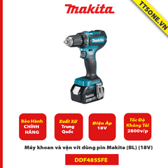 Máy khoan và vặn vít dùng pin Makita DDF485SFE (BL) (18V) - Chính Hãng