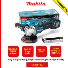 Máy mài góc dùng pin Makita DGA518Z (125mm/công tắc bóp/AWS/BL) (18V)-Chính Hãng