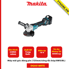Máy mài góc dùng pin Makita DGA518RTE (125mm/công tắc bóp/AWS/BL) (18V)-Chính Hãng