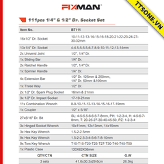 Bộ Dụng Cụ Sửa Chữa Cơ Khí 111 Chi Tiết FIXMAN BT111 - Chính hãng