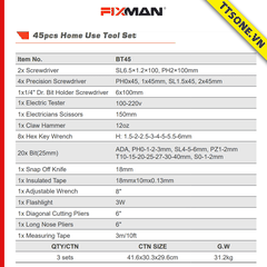 Bộ Dụng Cụ Sửa Chữa Cơ Khí 45 Chi Tiết FIXMAN BT45 - Chính hãng
