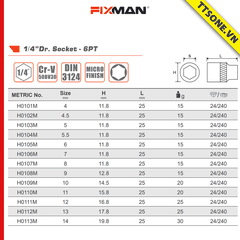 Đầu Khẩu Fixman H0113M 4-14mm - Chính Hãng