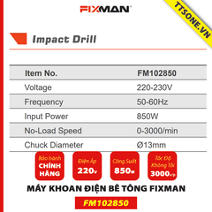 Máy Khoan Điện Cầm Tay FIXMAN FM102850 thêm 3 phụ kiện - Chính hãng