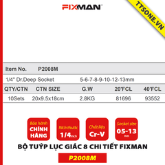 Bộ Tuýp Lục Giác 8 Chi Tiết Fixman P2008M - Chính Hãng