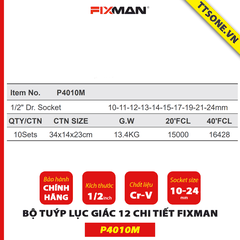 Bộ Tuýp Lục Giác 10 Chi Tiết Fixman P4010M - Chính Hãng