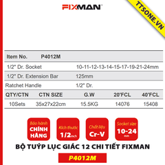 Bộ Tuýp Lục Giác 12 Chi Tiết FIXMAN P4012M - Chính Hãng