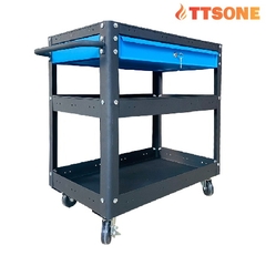 Xe Đẩy 3 Tầng Màu Đen Hộc Kéo Xanh FABINA