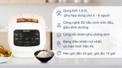 Nồi cơm điện tử Sharp 1.8 lít KS-COM183MV-WH