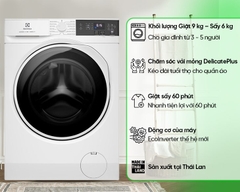 Máy giặt sấy Electrolux 9/6 kg EWW9024P3WC MỚI 2024