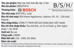 Máy rửa chén độc lập Bosch 12 bộ SMS2ITI41G